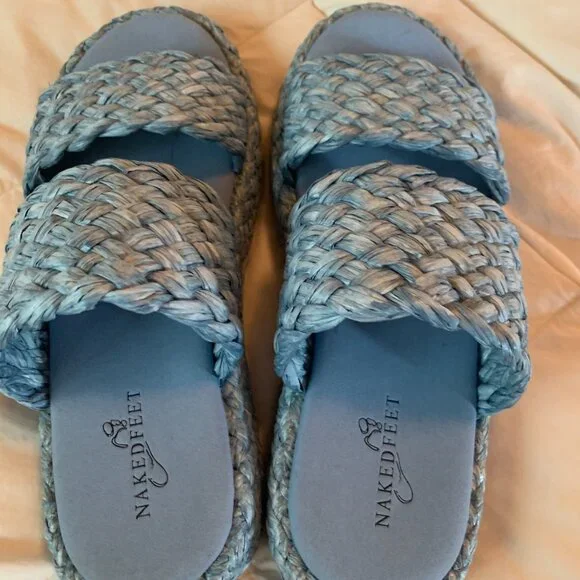 COPY - Naked Feet Santorini in blue raffia espadrille sandals nwot size 9 - Picture 3 of 6